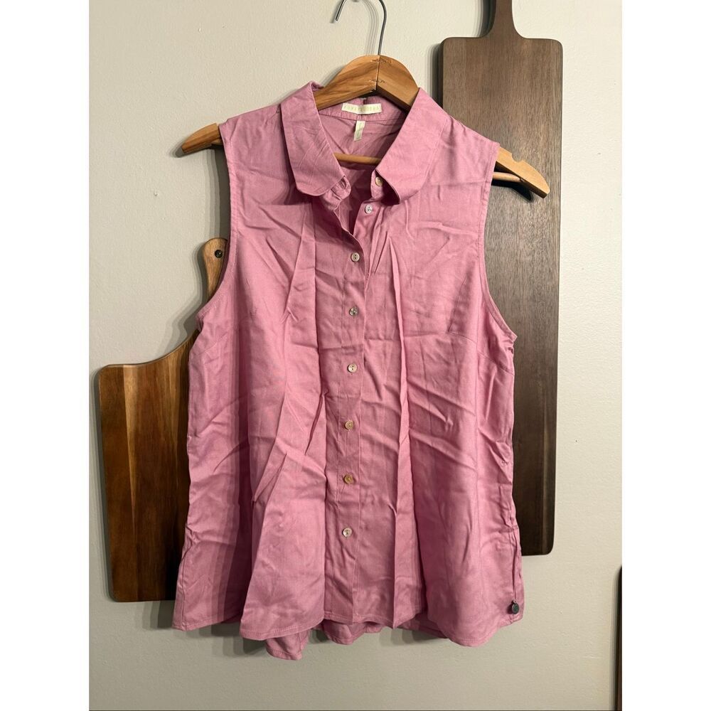 Funky Buddha Button Up Womens Medium Pink Sleeveless Relaxed Fit Collared Shirt